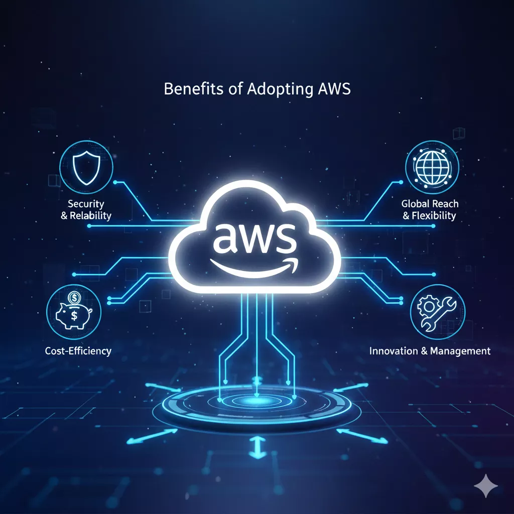 ネットワークの繋がりとクラウドサーバーを象徴する、青い光を放つデジタル・インフラストラクチャの3Dグラフィックス