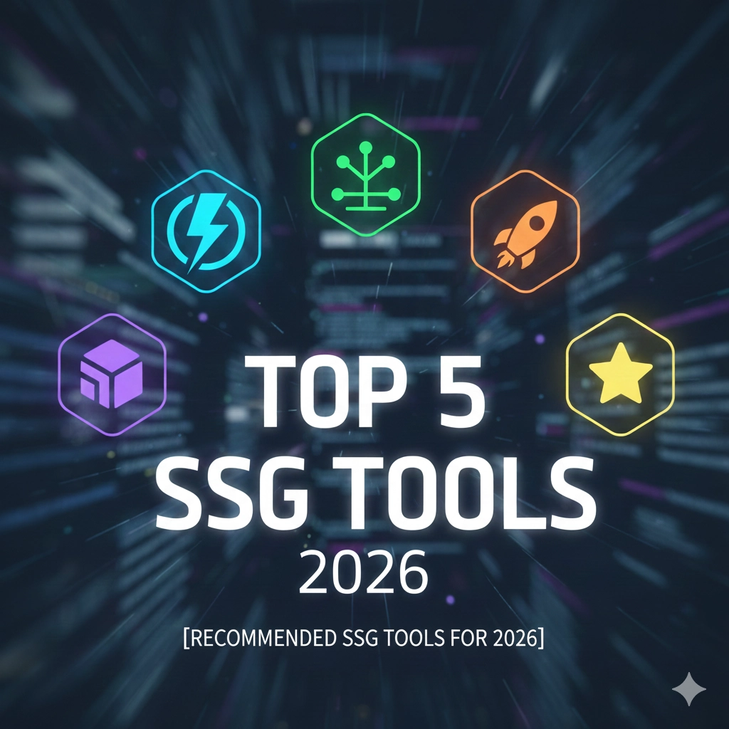 高速なウェブサイト開発をイメージした、モダンなコードエディタとデジタルネットワークのグラフィック。2026年のSSGトレンドを象徴するデザイン。